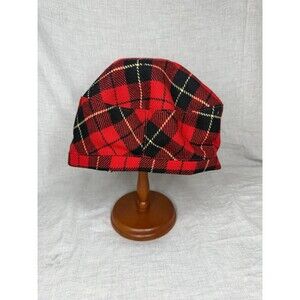VINTAGE Pendleton Fitted Mens Medium Wool Red Tartan Beret Plaid Hat Made In USA